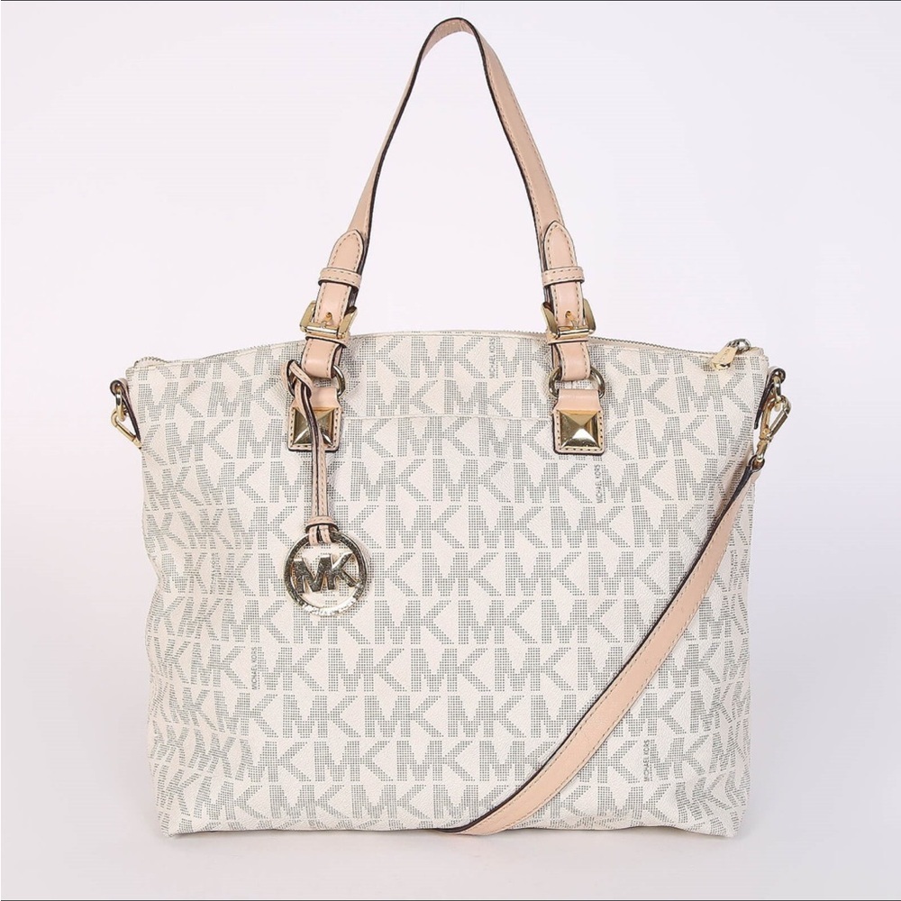 MICHAEL KORS SIGNATURE VANILLA SHOPPING TOTE SHOULDER BAG - Picture 2 of 14